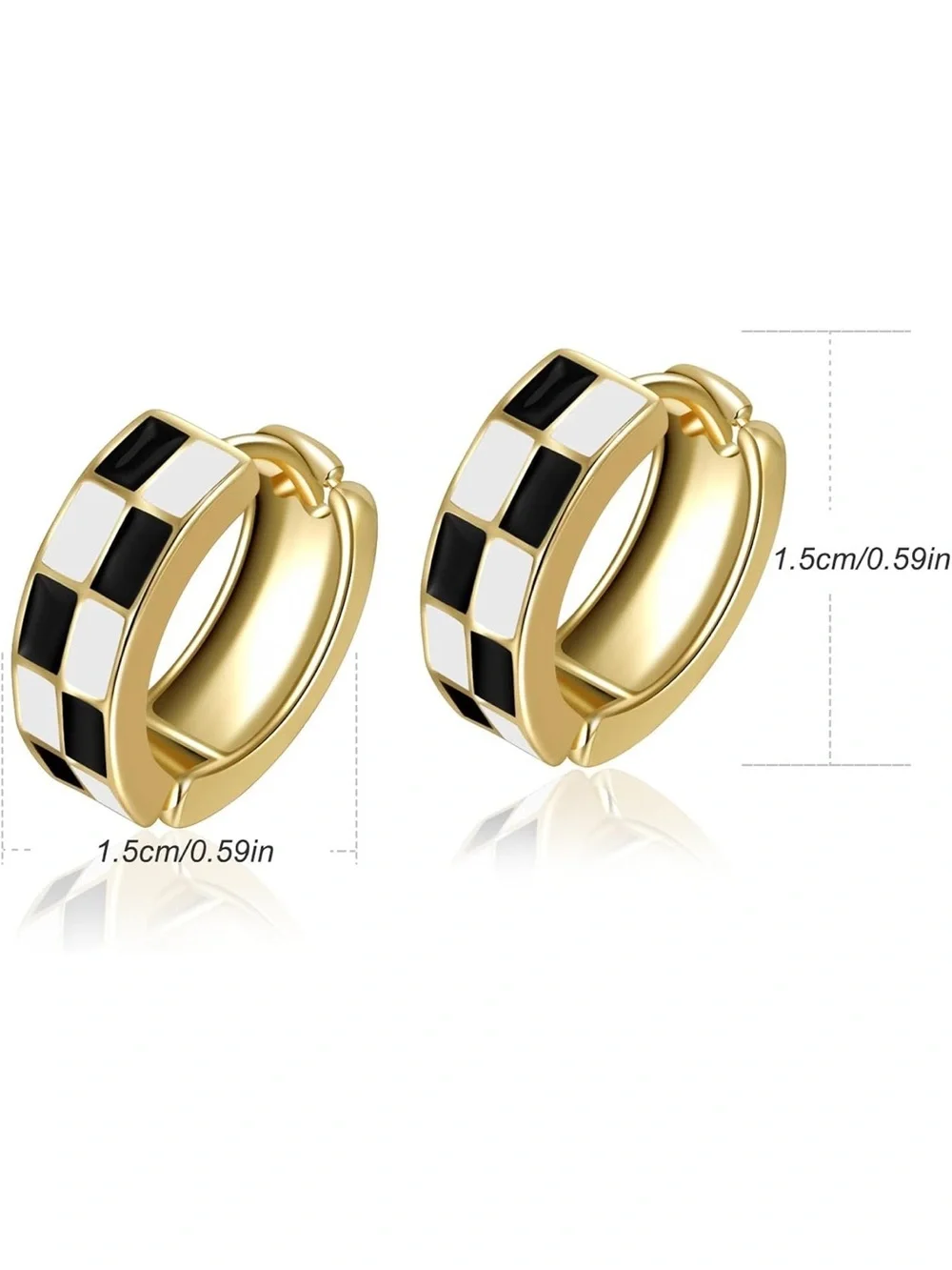 Anthropologie Gold Hoop Earrings with Black and White Check Inlay